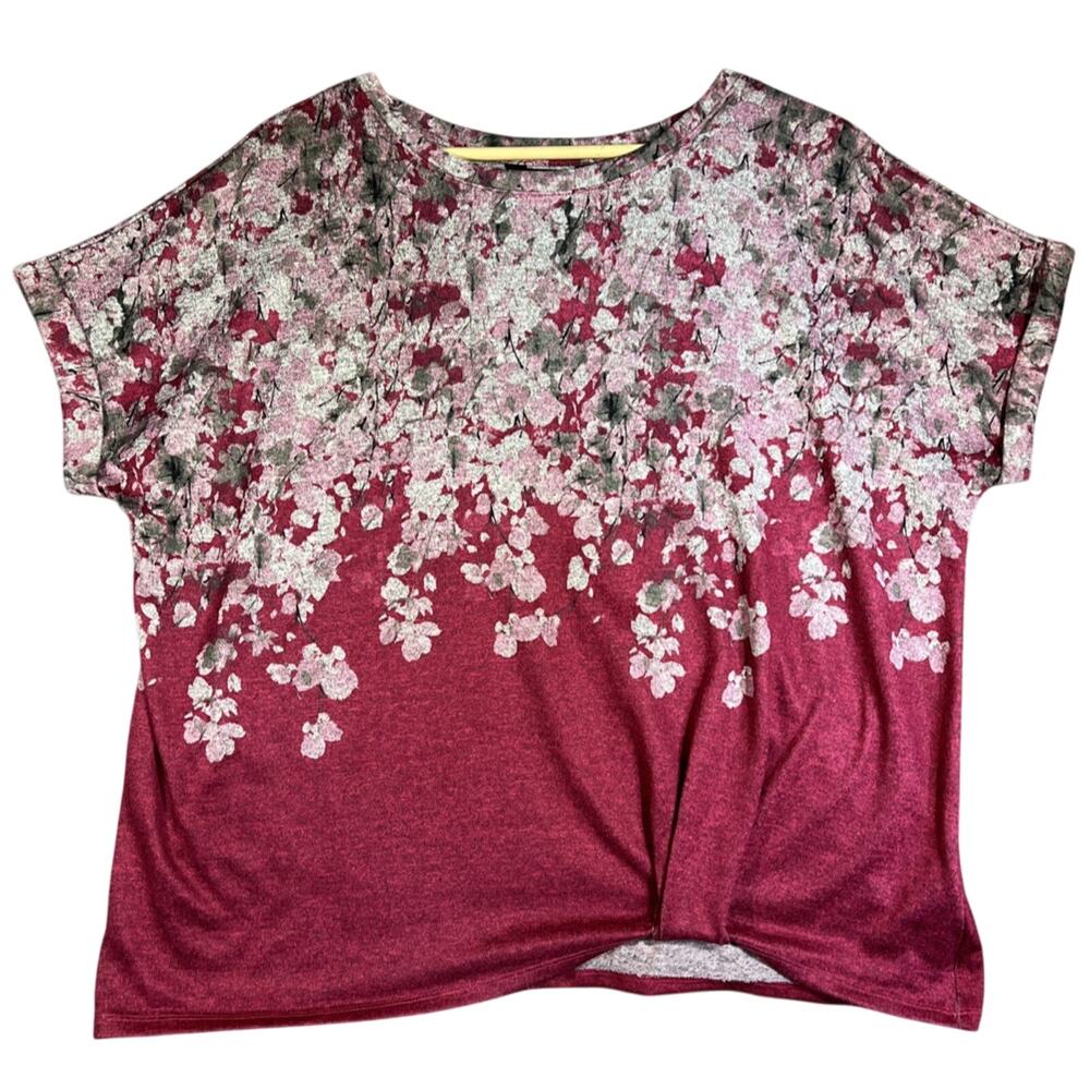 Simply Vera Wang Sweater Size XL Dark Floral Pink Cuffed Sleeve Bloomcore Office